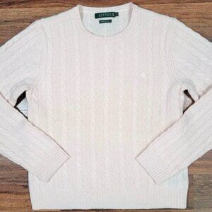 Ralph Lauren 100% Cashmere Pink Cable Knit Crew Neck Sweater Size Medium